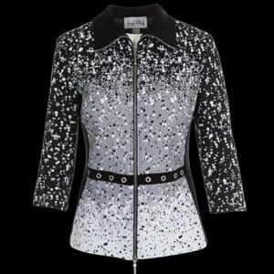 Joseph Ribkoff Black & White Stretch eyelet Accent 3/4 sleeve Jacket Size 8